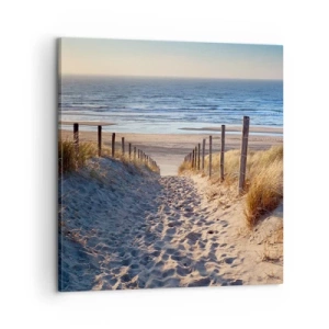 Schilderen op canvas - Het geluid van de zee, het zingen van vogels, een wild strand tussen het gras... - 60x60 cm