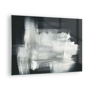 Schilderen op glas - Minimalistische abstractie in zwart-wit - 70x50cm - Geweven van verticaal en horizontaal - Moderne wanddecoratie voor woonkamer en slaapkamer ARTTOR