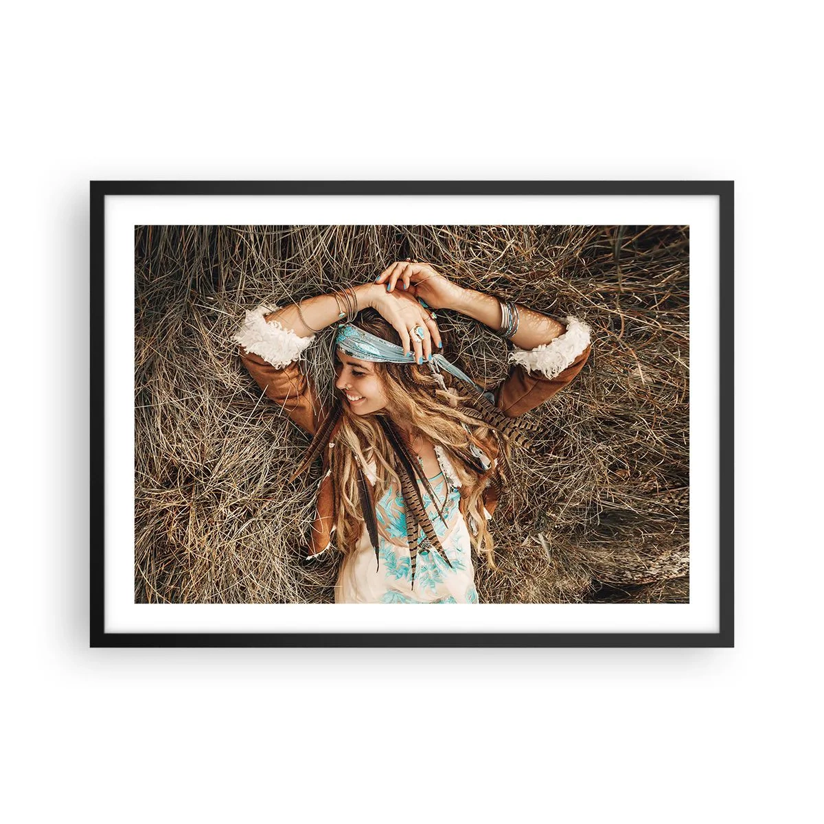 Poster in een zwarte lijst - Op weg naar de zomer van de liefde - 70x50 cm