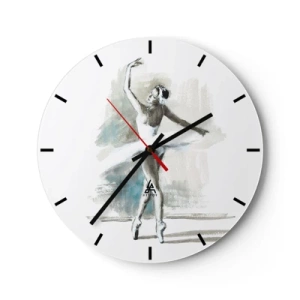 Wandklok - Klok - Een ballerina in een witte outfit vastgelegd in een danshouding - 30x30cm - Betoverd in een zwaan - Moderne wanddecoratie voor woonkamer, keuken en slaapkamer ARTTOR