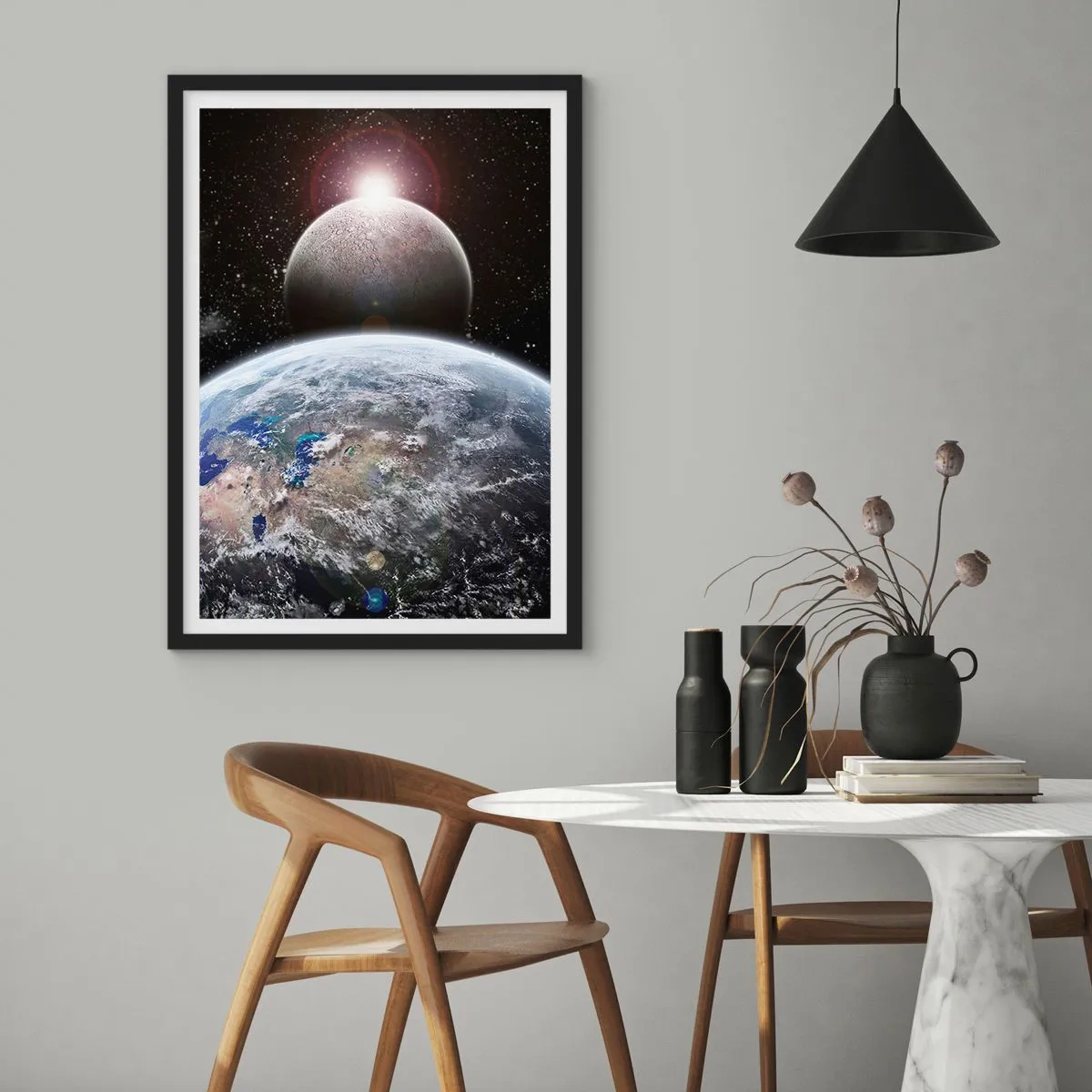 Poster in een zwarte lijst - Kosmisch landschap - zonsopgang - 70x100 cm