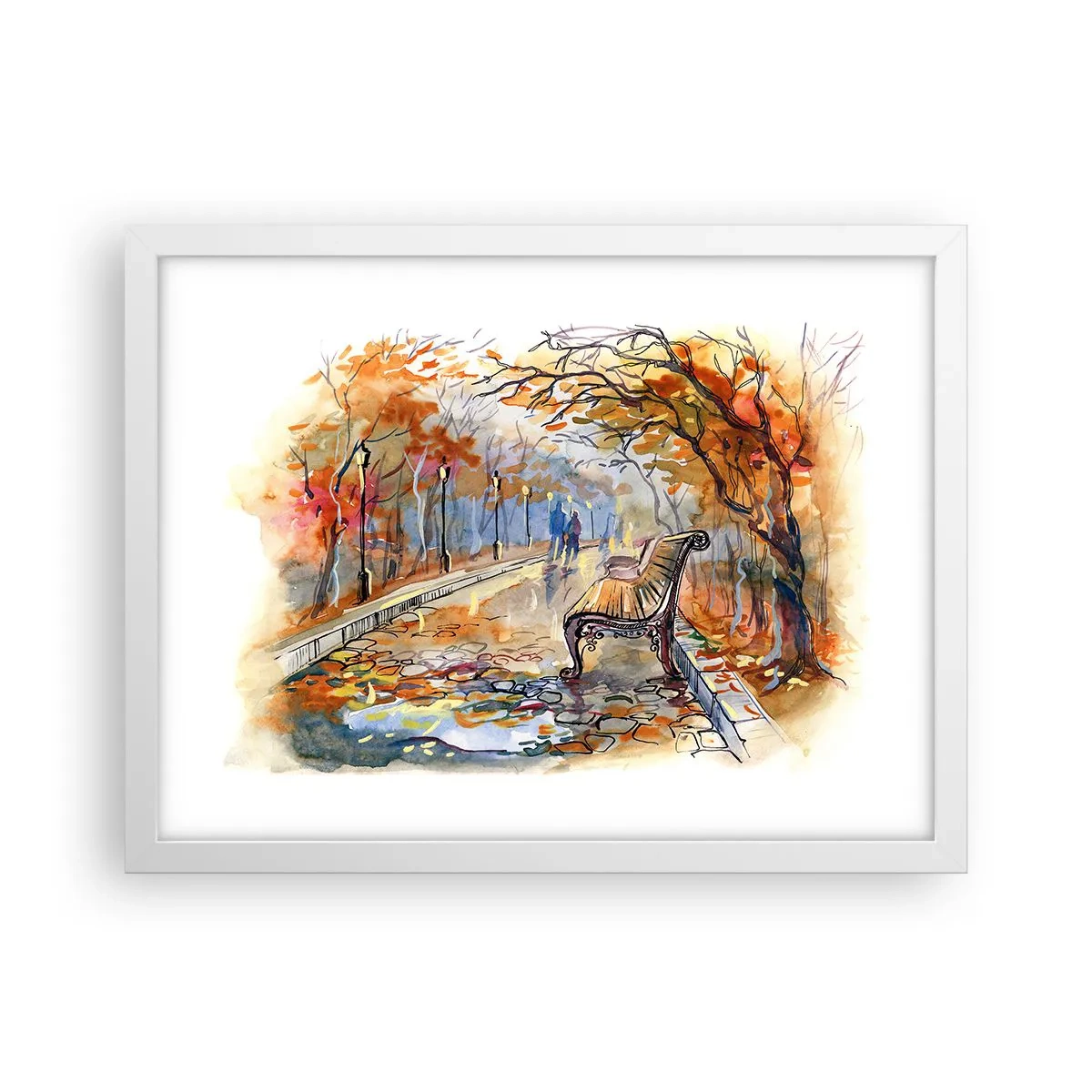 Poster in een witte lijst - Samen wandelen in de herfst - 40x30 cm