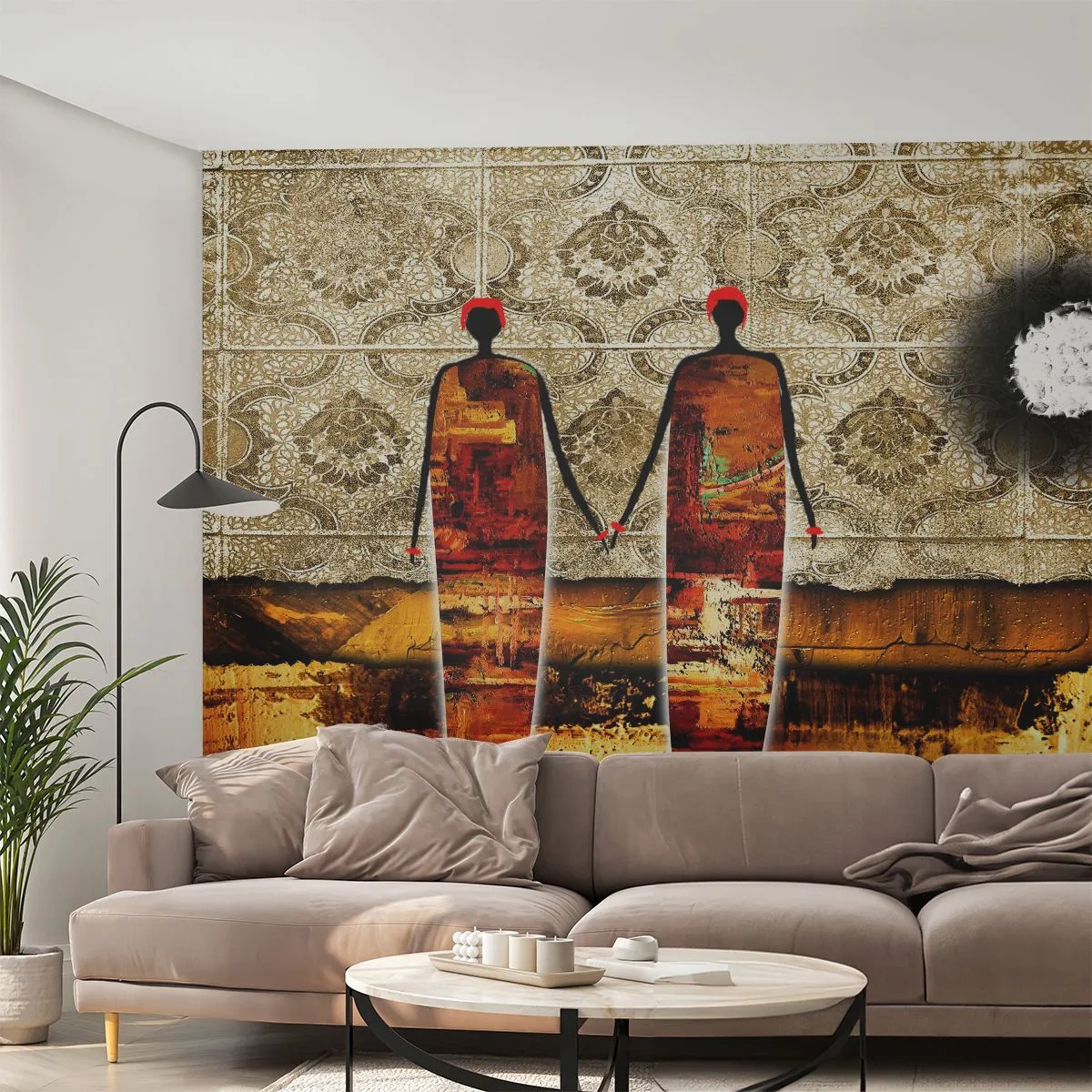 Fotobehang Standard Eco - Etnische compositie in de kleuren van Afrika - Mensen, Afrika, Grafisch - 400x280 cm