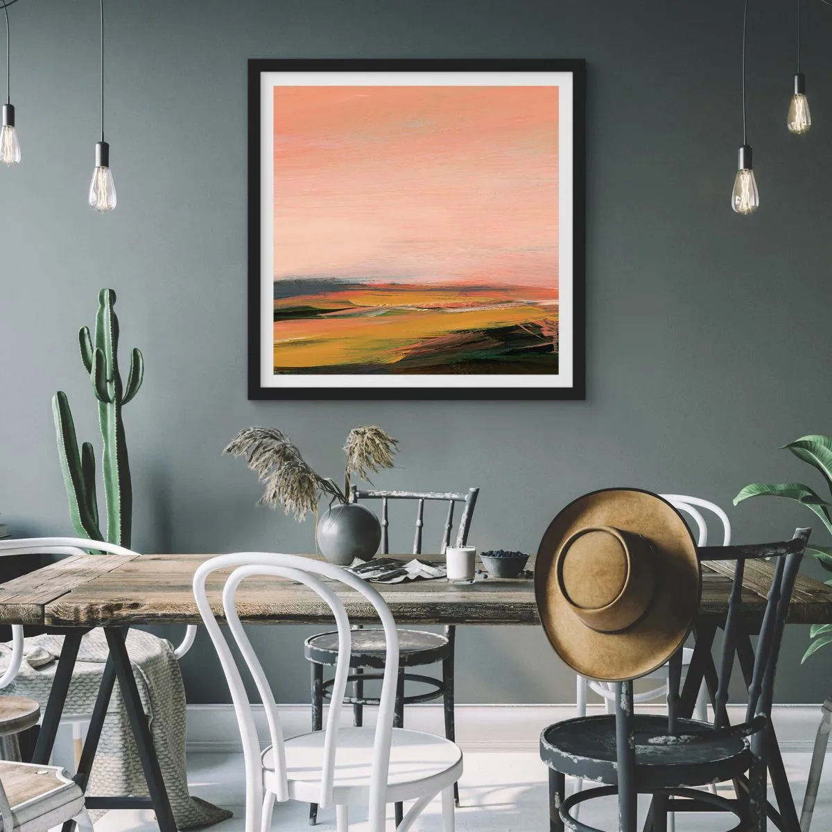 Poster in een zwarte lijst - In roze tinten - 60x60 cm