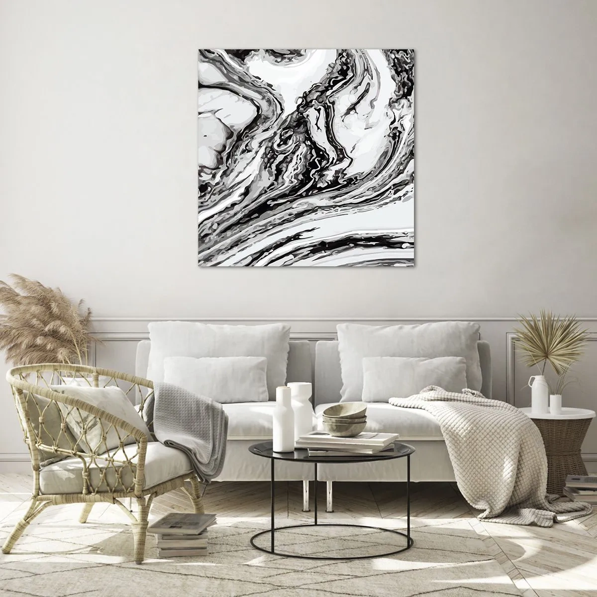 Schilderen op glas - In het begin was er chaos - 70x70 cm