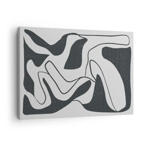 Schilderen op canvas - Zwart-wit abstractie met organische vormen - 70x50cm - Abstract doolhofplezier - Moderne wanddecoratie voor woonkamer en slaapkamer ARTTOR