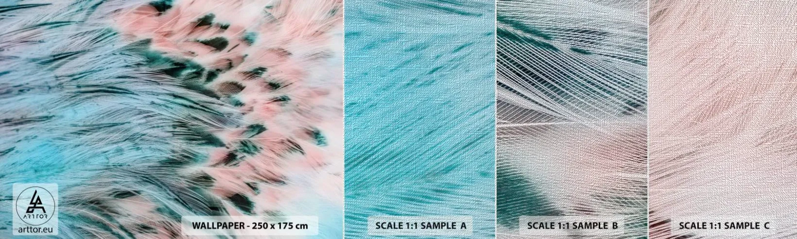 Fotobehang Monster Premium Canvas - Saffier roze dons - Abstractie, Deel, Vogelveren - 100x30 cm