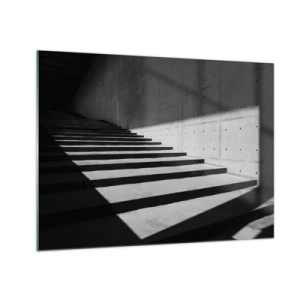 Schilderen op glas - Betonnen trappen in scherp licht en schaduw in een moderne stijl - 70x50cm - De rauwe schoonheid van het modernisme - Moderne wanddecoratie voor woonkamer en slaapkamer ARTTOR