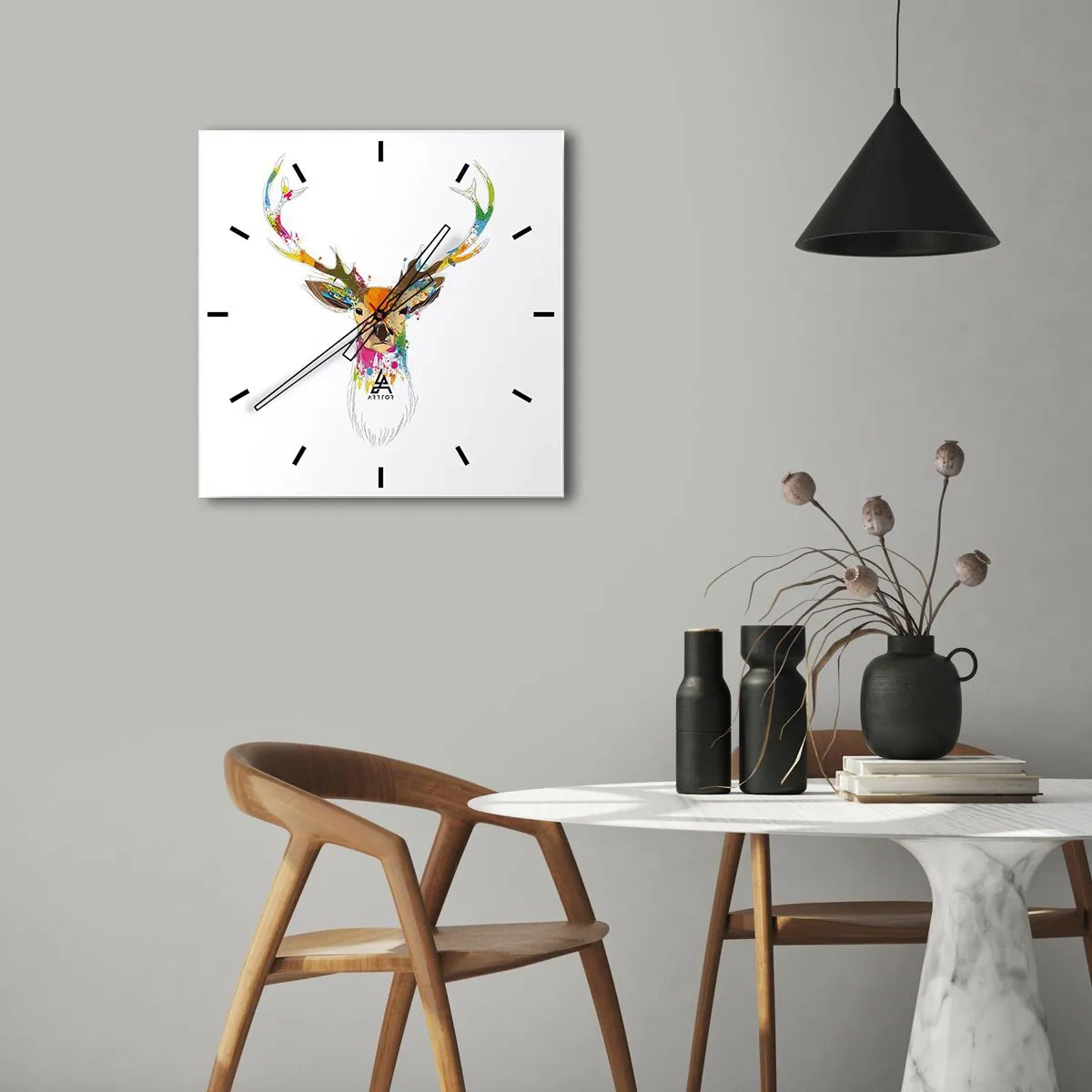 Wandklok - Klok - Een zacht hert badend in kleur - 30x30 cm