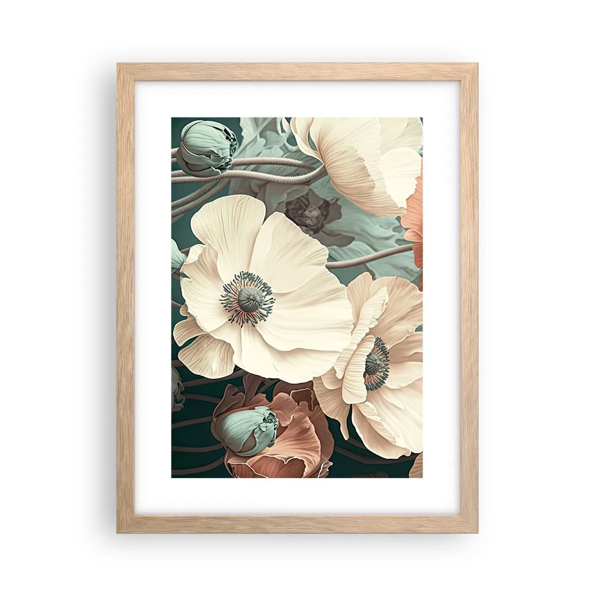 Een poster in een licht eiken lijst - Het gefluister van klaprozen - 30x40 cm