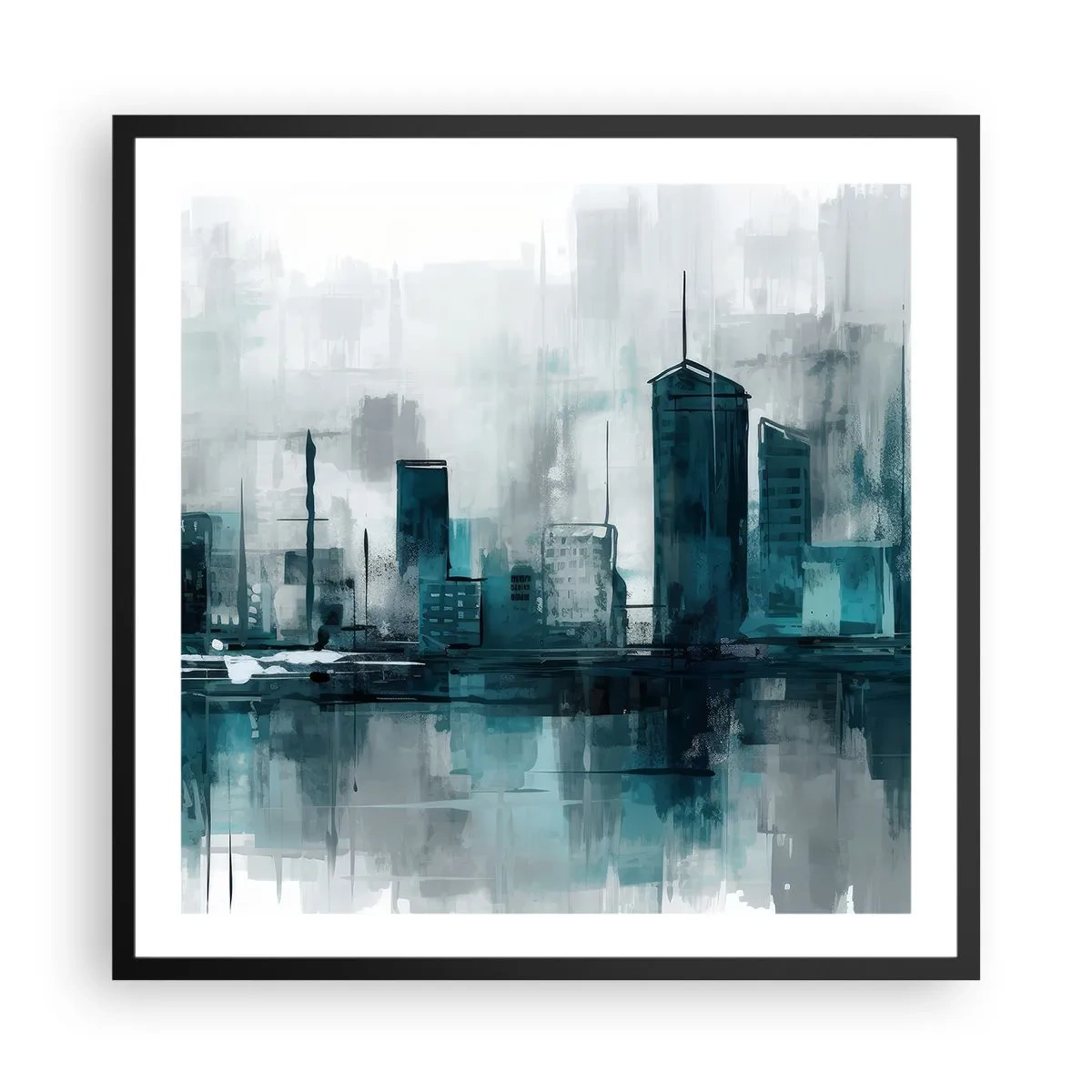 Poster in een zwarte lijst - Een stad in de kleur van regen - 60x60 cm
