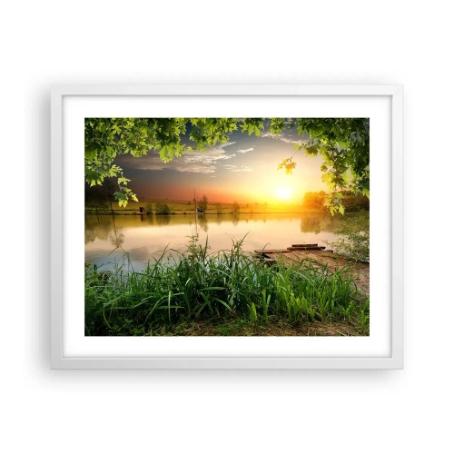 Poster in een witte lijst - Landschap in een groen kader - 50x40 cm