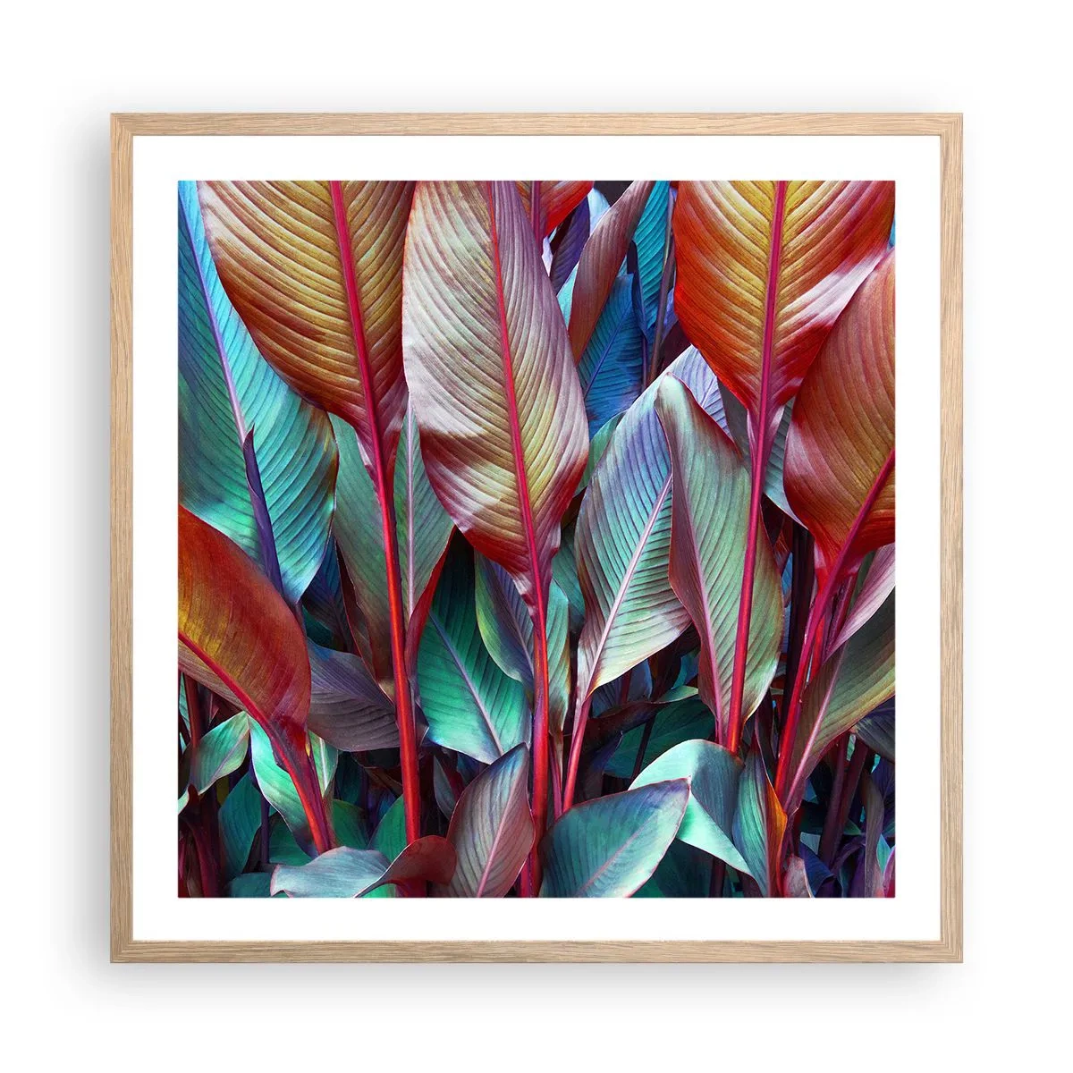 Een poster in een licht eiken lijst - Een kleurrijk struikgewas - 60x60 cm
