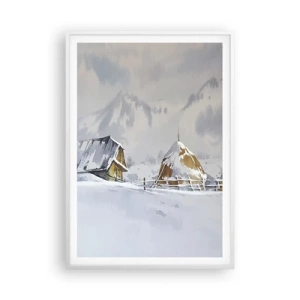 Poster in een witte lijst - In een besneeuwde vallei - 70x100 cm