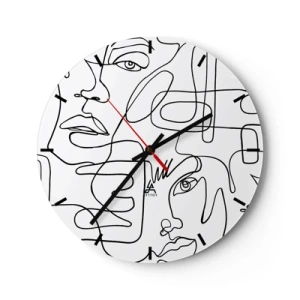 Wandklok - Klok - Minimalistische lijntekeningen van gezichten op een witte achtergrond - 30x30cm - In verwarde emoties - Moderne wanddecoratie voor woonkamer, keuken en slaapkamer ARTTOR