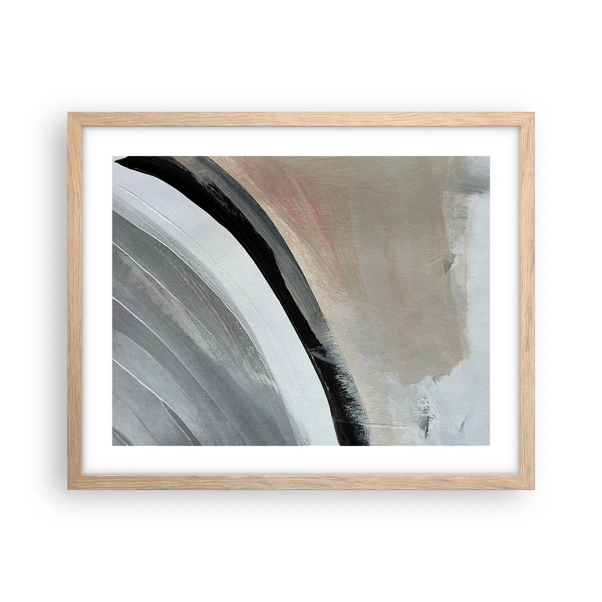 Een poster in een licht eiken lijst - Compositie: boog van zwart en grijs - 50x40 cm