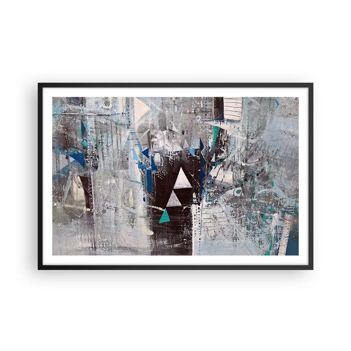 Poster in een zwarte lijst - Overschrijvende volgorde van driehoeken - 91x61 cm