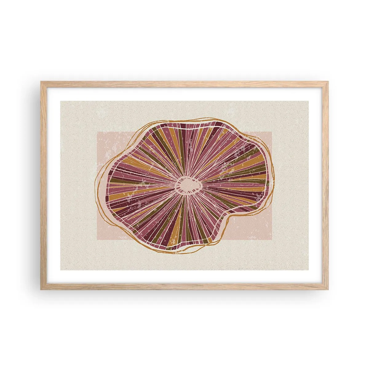 Een poster in een licht eiken lijst - Stralende abstractie - 70x50 cm