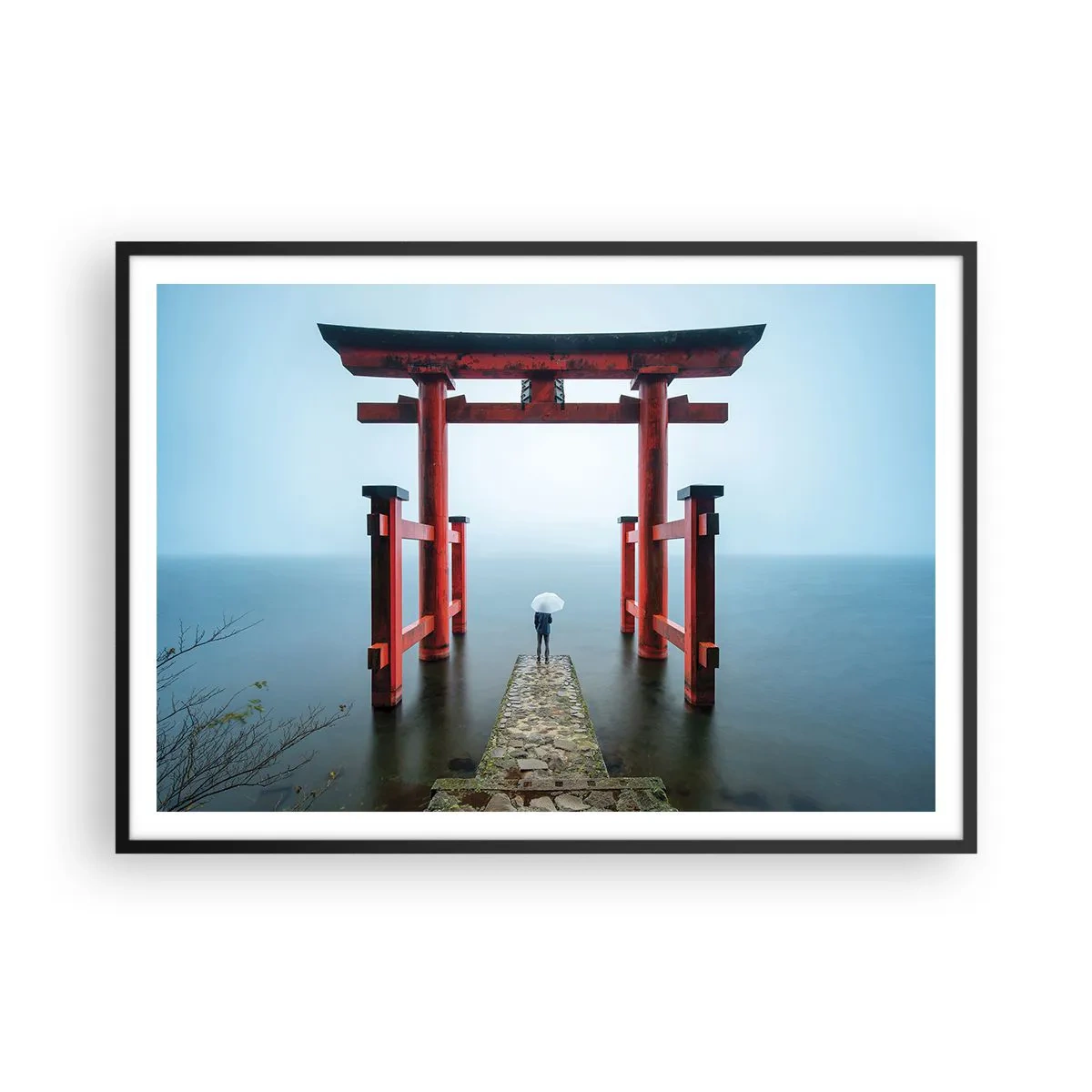 Poster in een zwarte lijst - Japanse mijmering - 100x70 cm