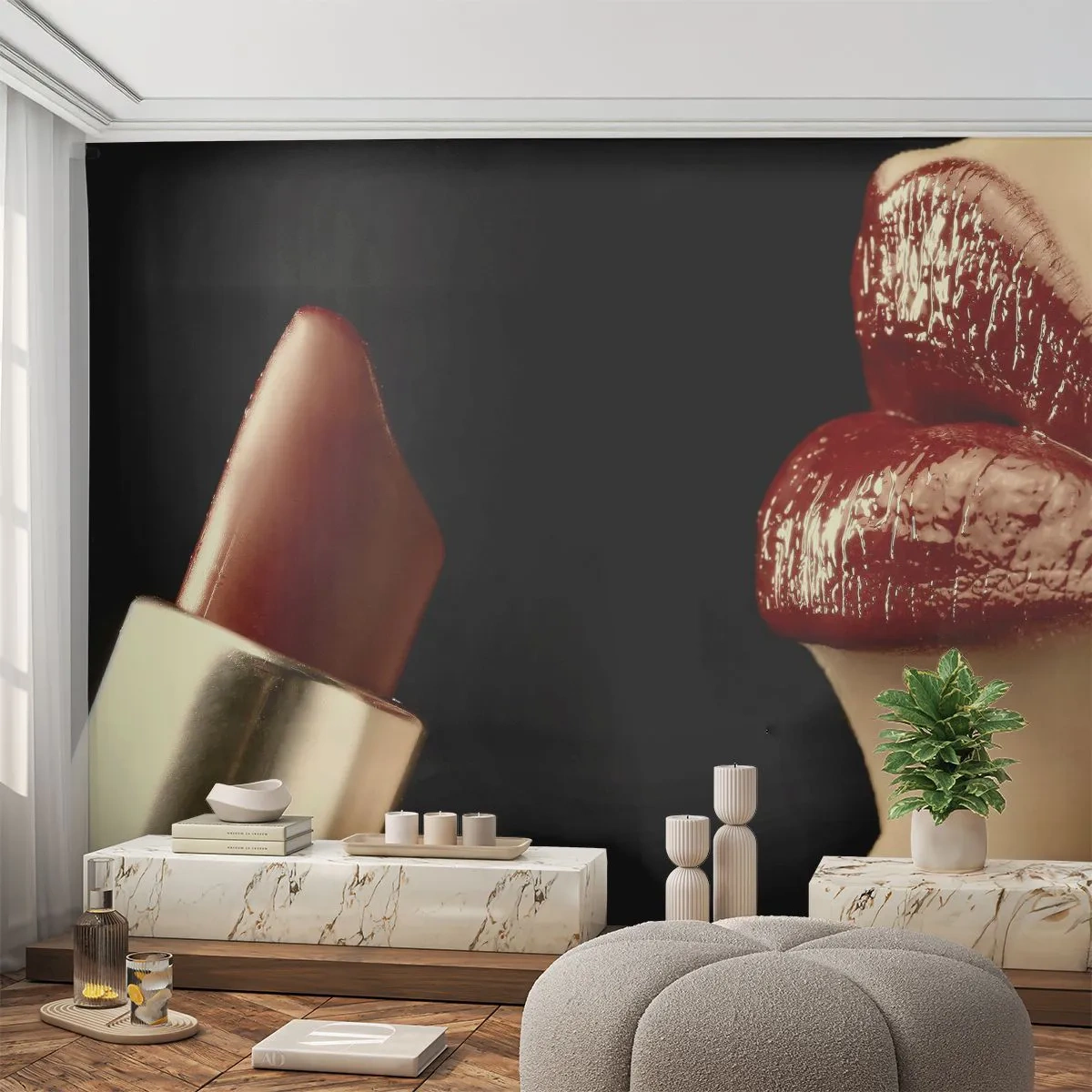 Zelfklevend Fotobehang Deluxe Sticker - Sensualiteit en schittering van karmijn - Mensen, Vrouw, Bedenken - 250x175 cm
