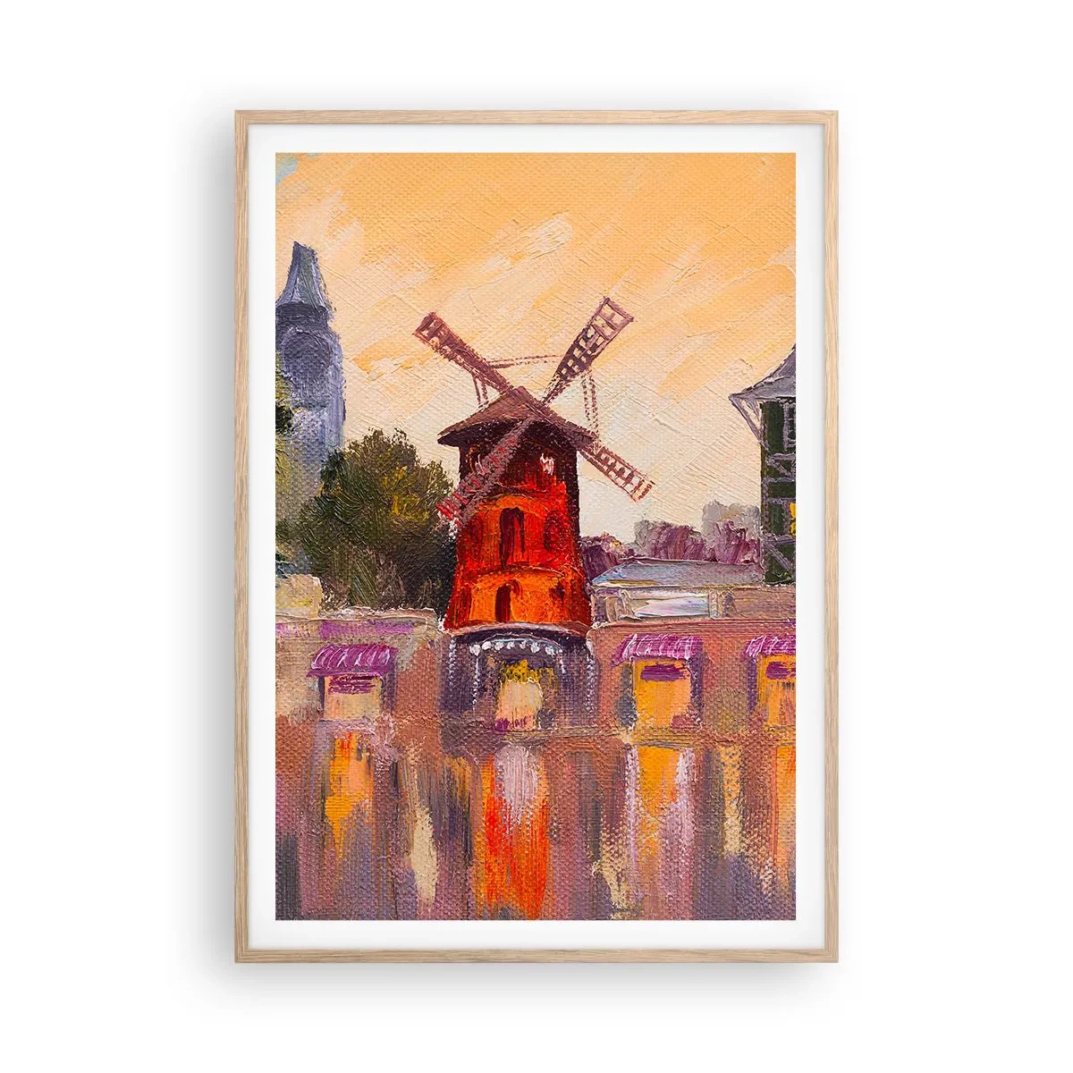 Een poster in een licht eiken lijst - Parijse iconen – Moulin Rouge - 70x100 cm