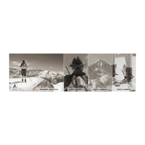 Fotobehang Monster Premium Sand - En de bergen blijven onveranderd - Landschap, Bergen, Skiër - 100x30 cm
