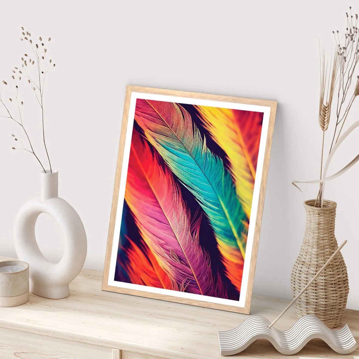 Een poster in een licht eiken lijst - Gevederde regenboog - 40x50 cm