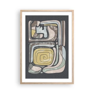 Een poster in een licht eiken lijst - Abstractie in de precolumbiaanse geest - 50x70 cm