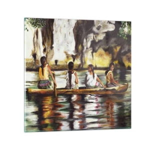 Schilderen op glas - In een Polynesisch paradijs - 50x50 cm