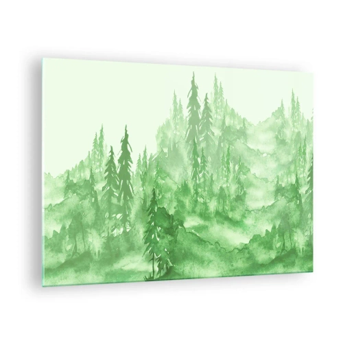 Schilderen op glas - Groen bos in aquarelstijl - 70x50cm - Wazig met groene mist - Moderne wanddecoratie voor woonkamer en slaapkamer ARTTOR