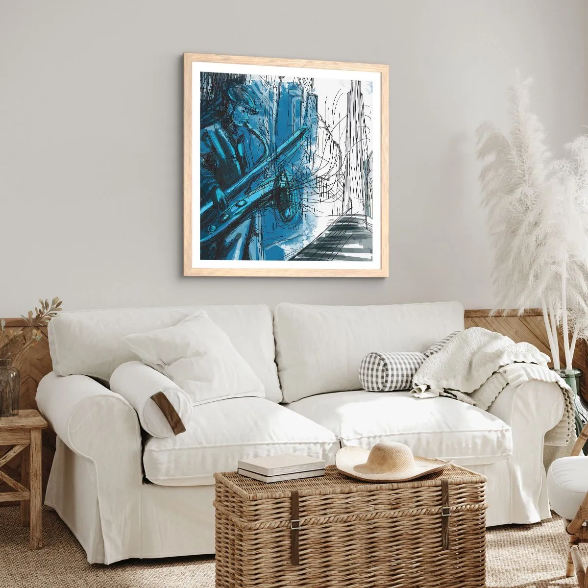 Een poster in een licht eiken lijst - Stedelijke Rapsodie - 60x60 cm