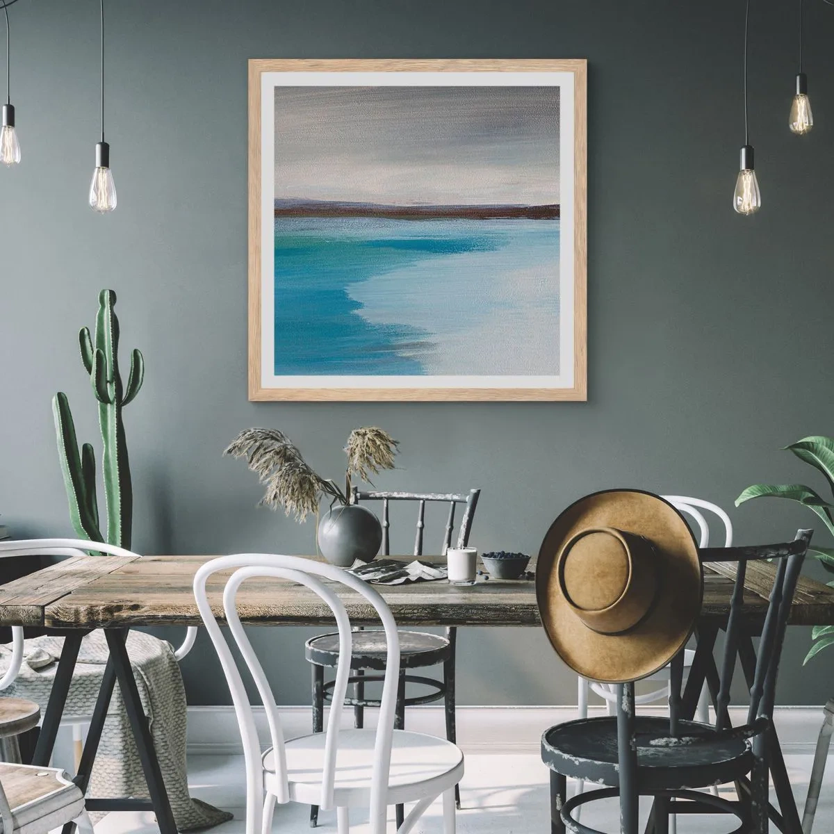 Een poster in een licht eiken lijst - Horizontaal landschap - 60x60 cm