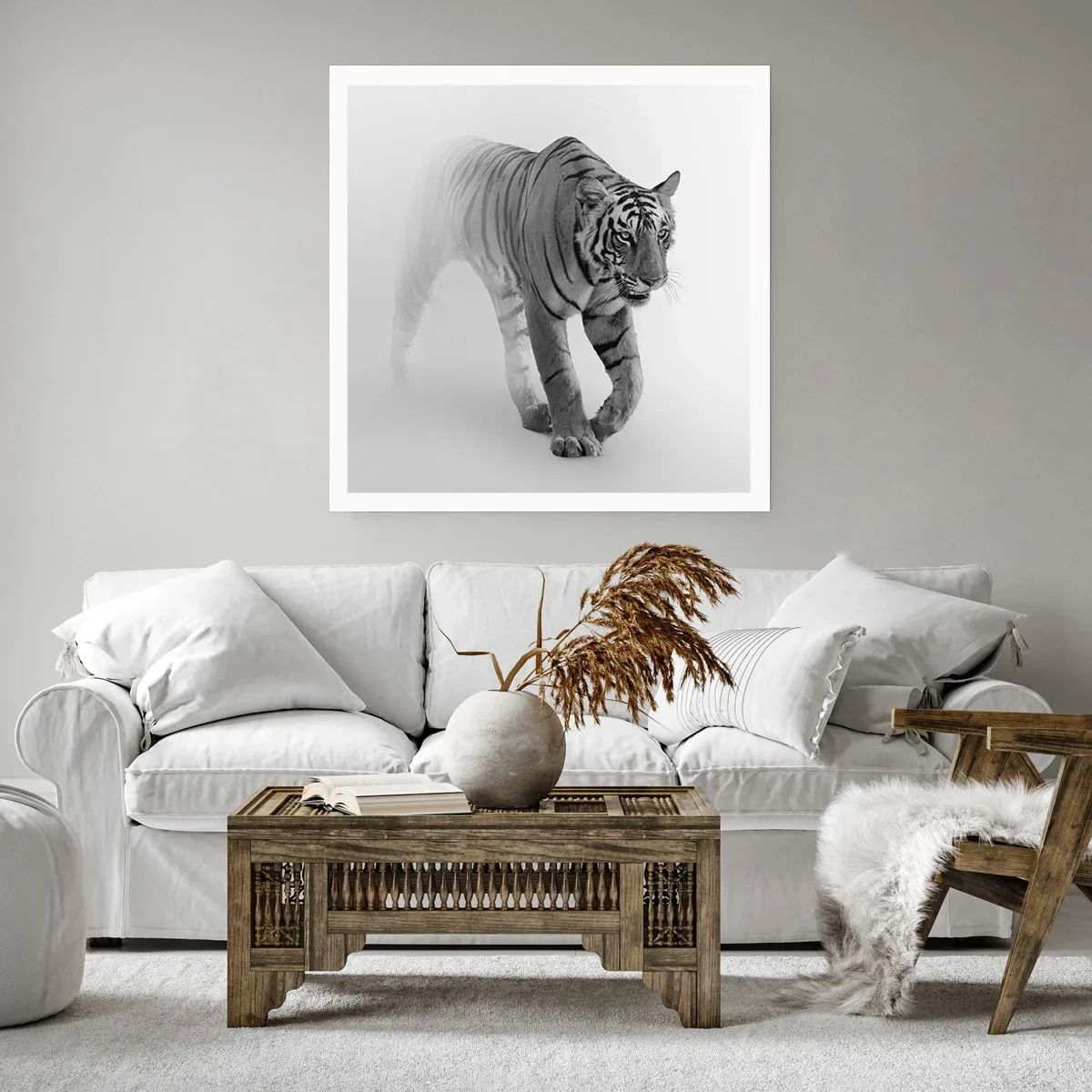 Poster - Gehurkt in de mist - 30x30 cm