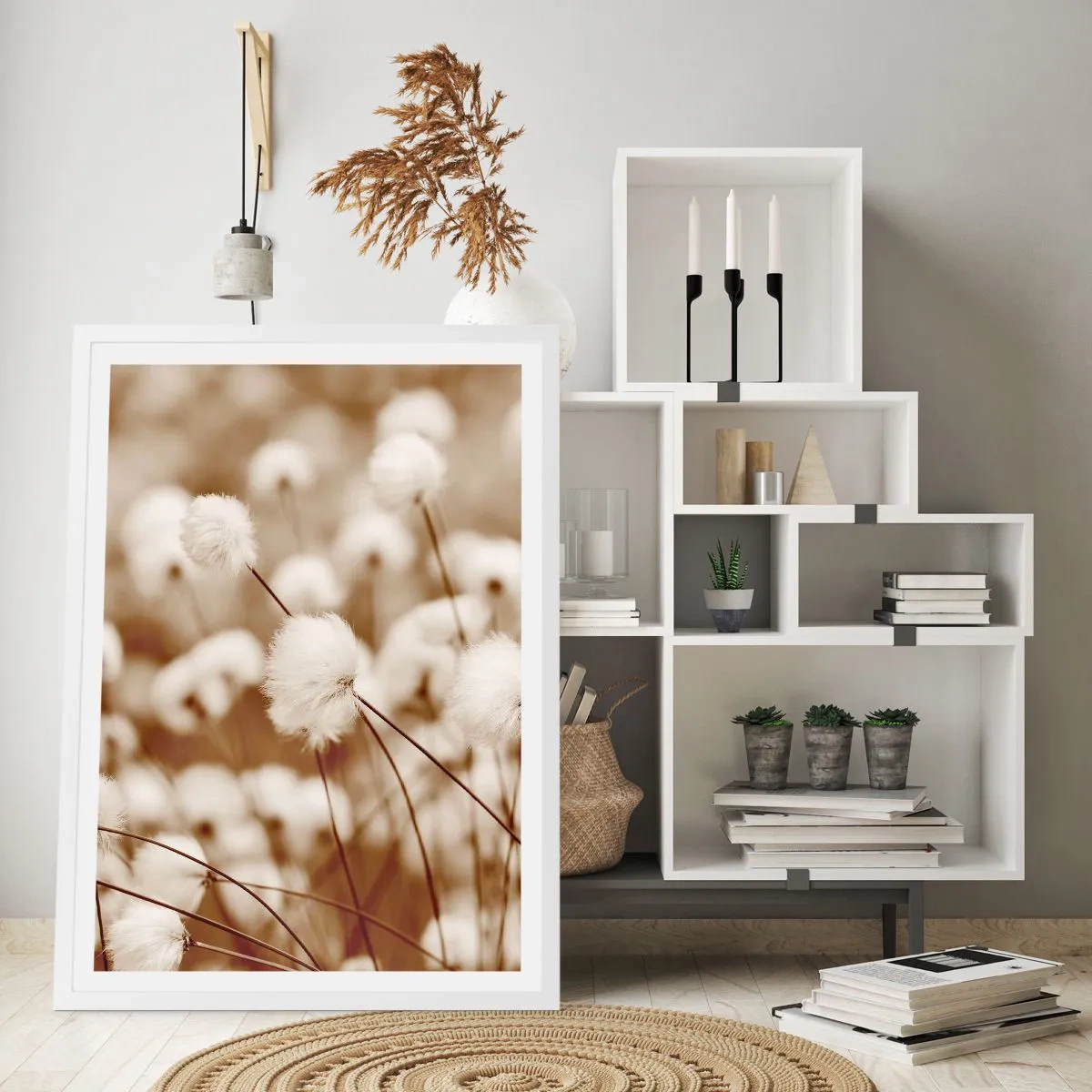 Poster in een witte lijst - Pluizig korenveld - 50x70 cm