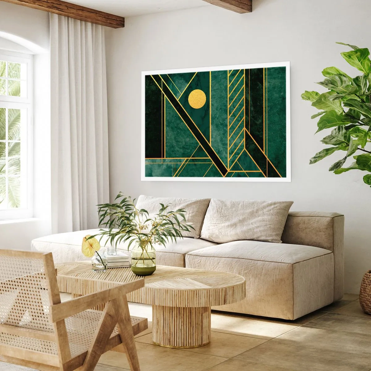 Poster - Dynamiek van goud en azuur - 40x30 cm
