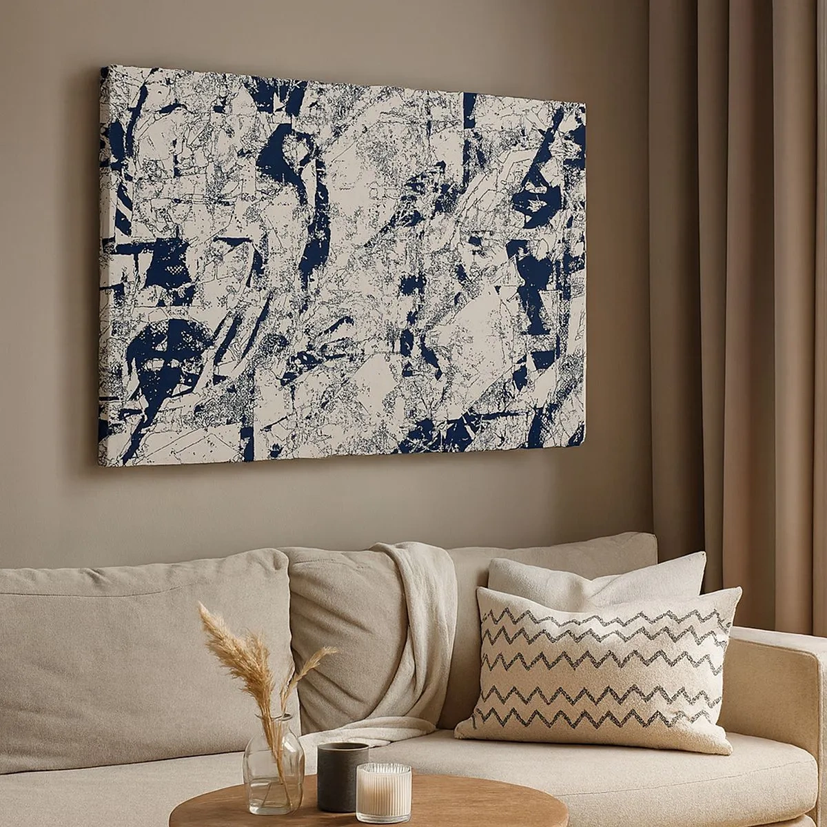 Schilderen op canvas - Abstracte compositie in zwart-wit met een dynamische indeling - 70x50cm - Interpenetratie van tegenstellingen - Moderne wanddecoratie voor woonkamer en slaapkamer ARTTOR