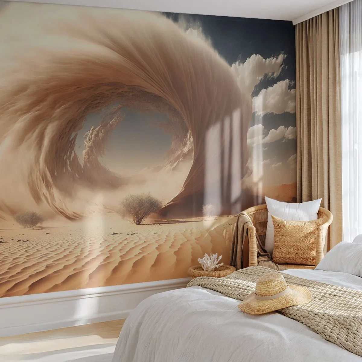 Zelfklevend Fotobehang Deluxe Sticker - Open portaal - Zand, Woestijn, Een zandstorm - 450x315 cm