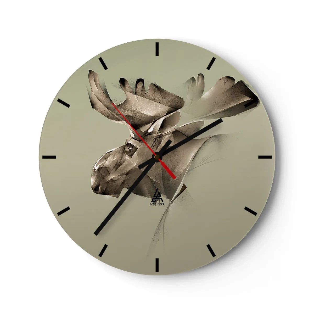 Wandklok - Klok - Een eland met een geometrisch patroon op een groene achtergrond - 30x30cm - De zachte kracht van vrede - Moderne wanddecoratie voor woonkamer, keuken en slaapkamer ARTTOR