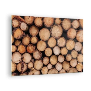 Schilderen op glas - Verticaal gerangschikte boomstammen met zichtbare groeiringen - 70x50cm - Een nieuw begin - Moderne wanddecoratie voor woonkamer en slaapkamer ARTTOR