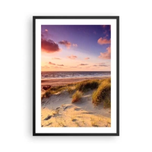 Poster in een zwarte lijst - Strand met duinen en ondergaande zon - 50x70cm - De lucht ruikt al in de zomer - Moderne wanddecoratie voor woonkamer en slaapkamer ARTTOR