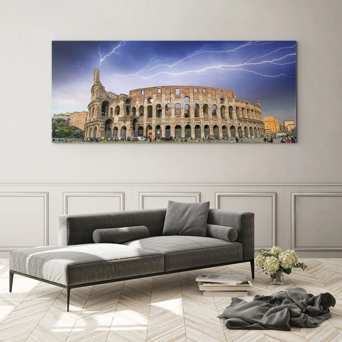 Schilderen op glas - Strijd Arena - 90x30 cm