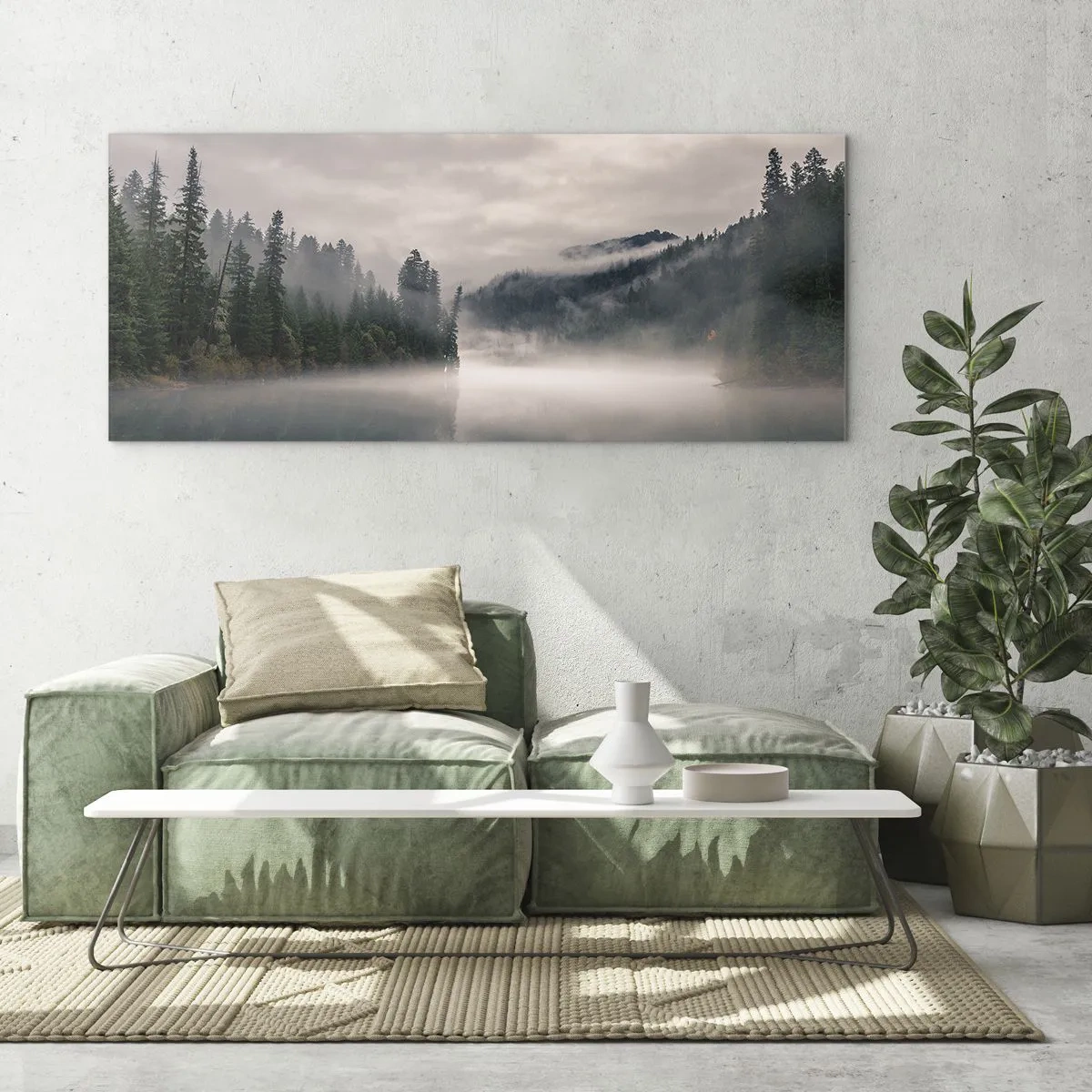 Schilderen op glas - In reflectie, in de mist - 100x40 cm