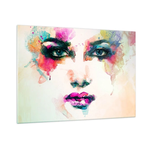 Schilderen op glas - Een portret geschilderd met een regenboog - 100x70 cm