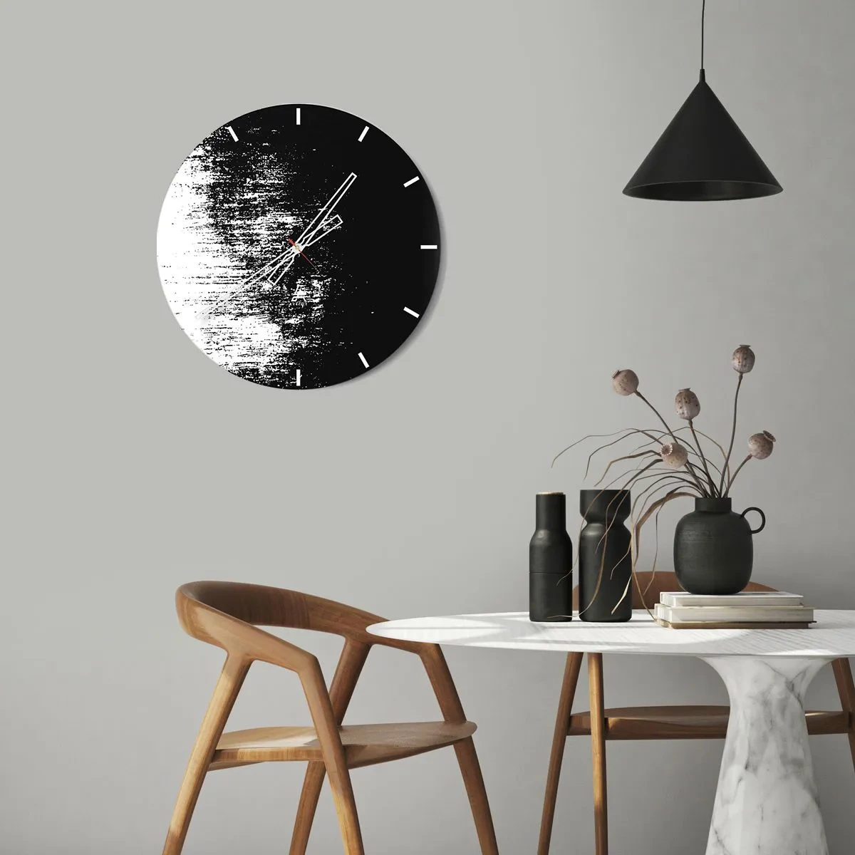 Wandklok - Klok - Zwart-wit abstract met een penseelstreekeffect - 30x30cm - En de winnaar is ... - Moderne wanddecoratie voor woonkamer, keuken en slaapkamer ARTTOR
