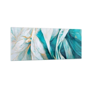 Schilderen op glas - Blauwe abstractie met een gouden motief - 100x40 cm