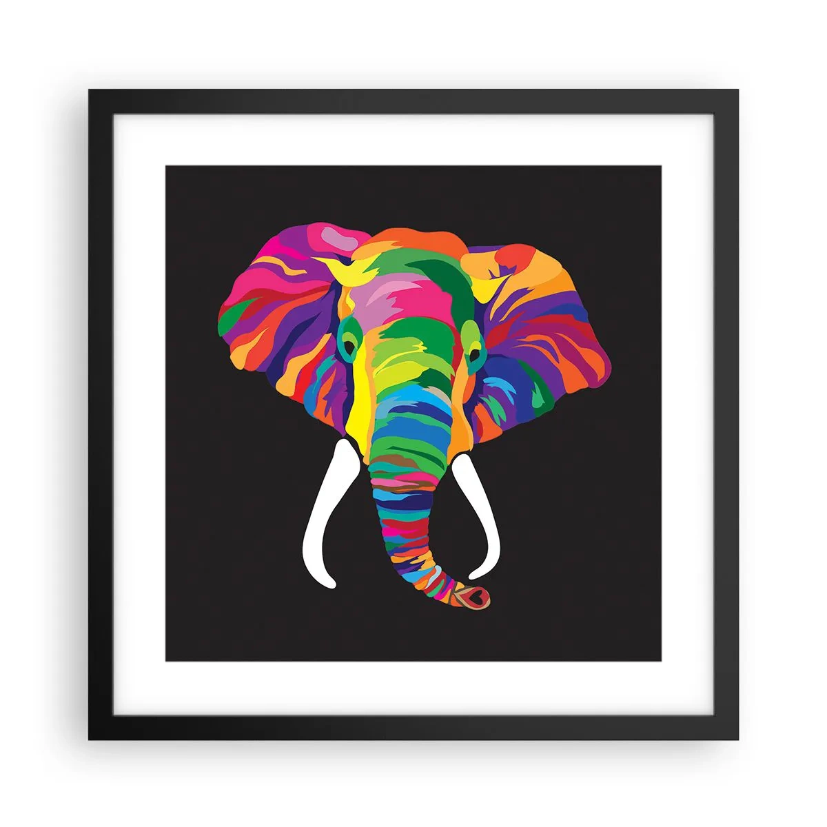 Poster in een zwarte lijst - De olifant die ervan hield om in de regenboog te baden - 40x40 cm