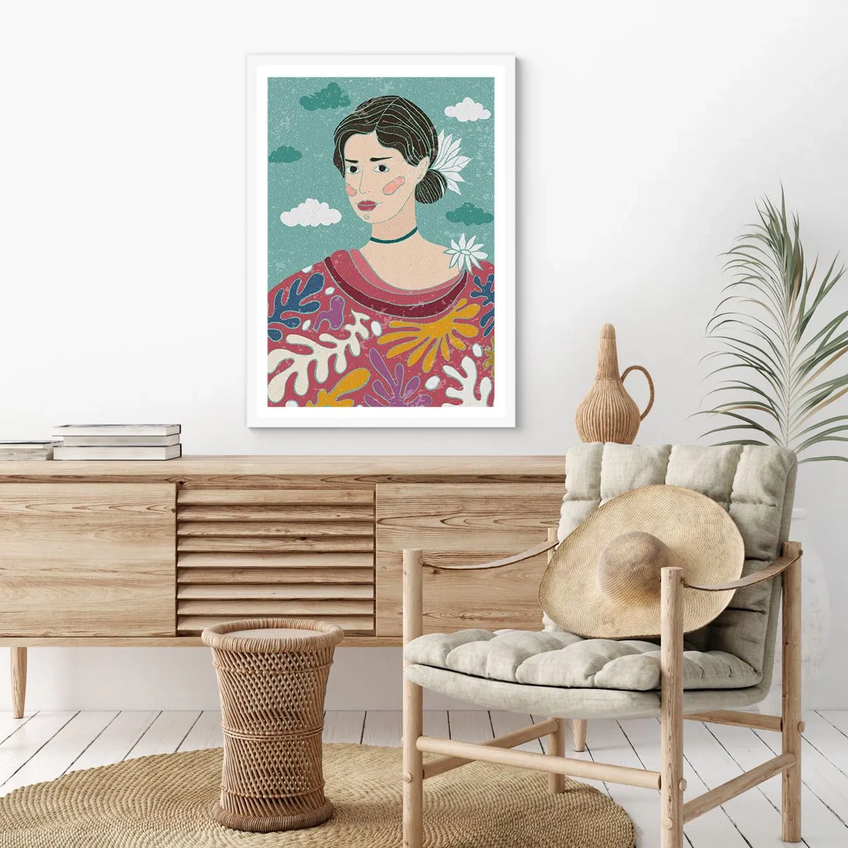 Poster in een witte lijst - Met melancholie in de ogen - 70x100 cm