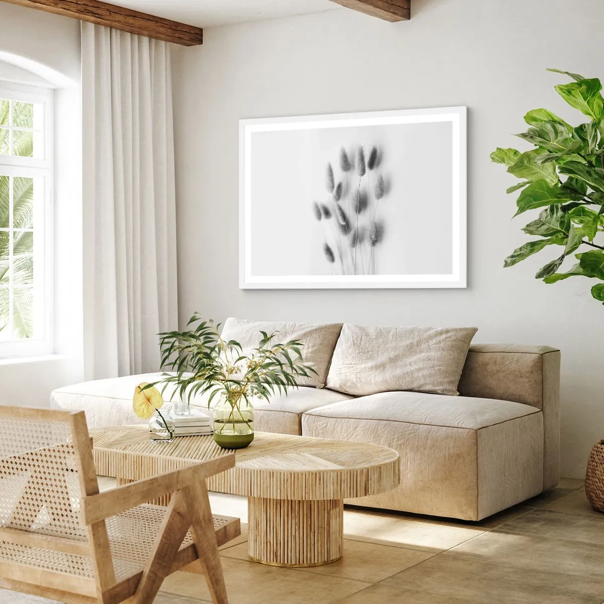 Poster in een witte lijst - Haar luchtigheid gras - 100x70 cm