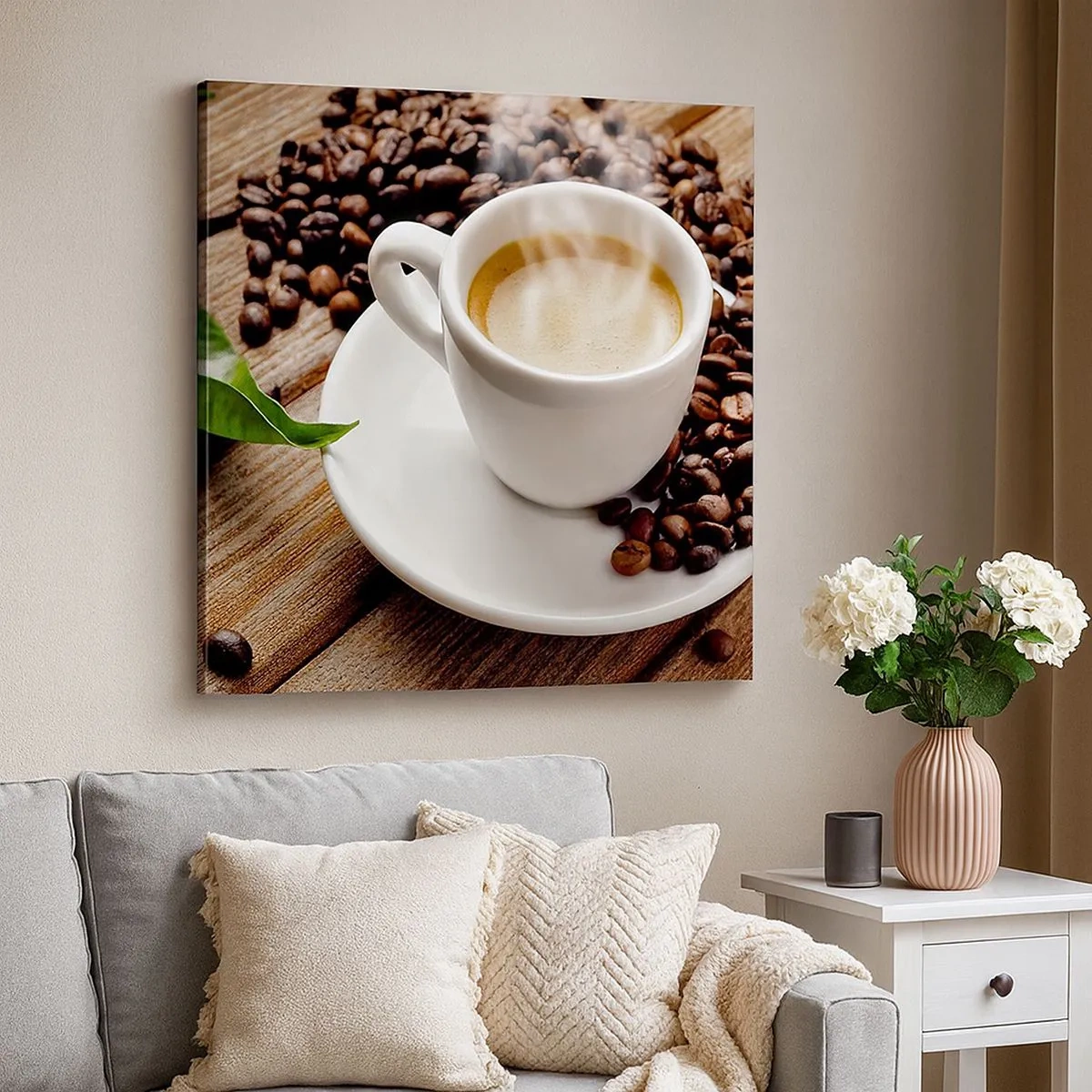 Schilderen op canvas - Koffie op de bank - 30x30 cm