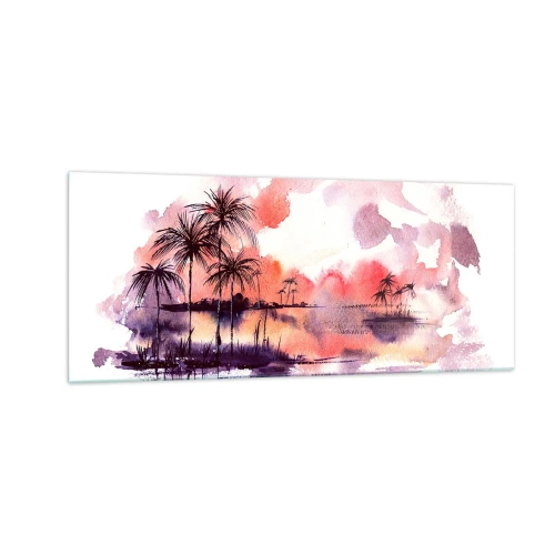 Schilderen op glas - De rust van de tropen in het rood - 100x40 cm